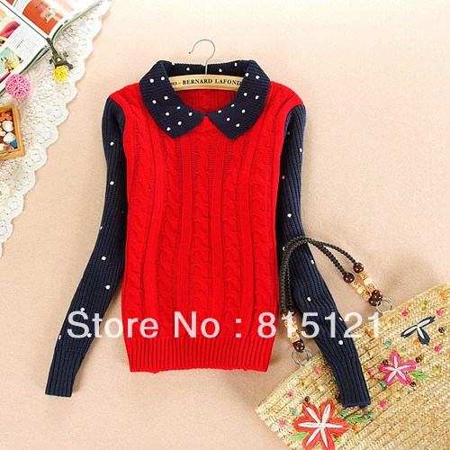 Free shipping 1pieces 100% cotton  fashion women's sweater, pullovers, turn-down collar