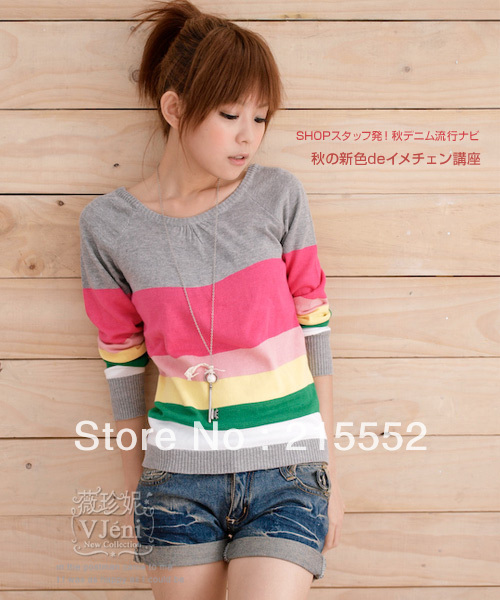 free shipping 1pieces materila cotton 2013 new spring items both sides can wear striped sweater A018