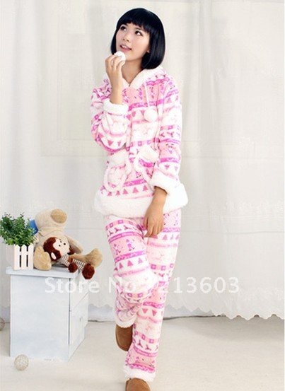 FREE SHIPPING 1set Women's 100% cotton sleepwear robe winter coral fleece luxurious and noble,M21