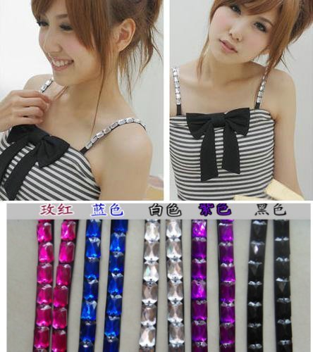free shipping 2 1 candy color multicolour gem shoulder strap underwear belt underwear shoulder strap bra shoulder strap