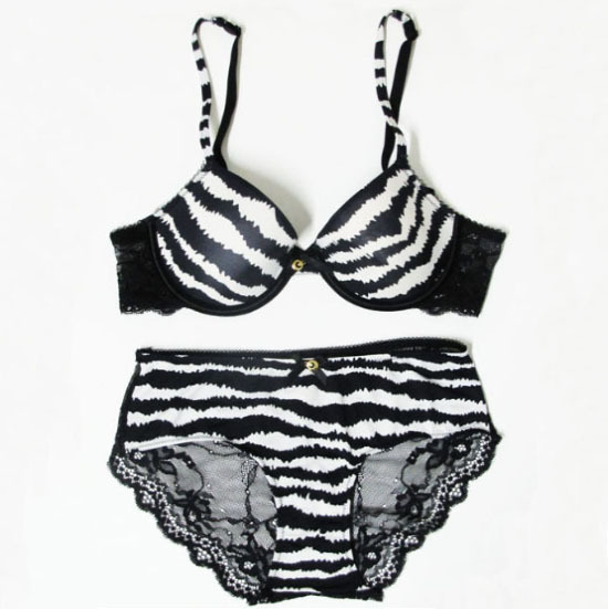 Free shipping! 2 ! black and white zebra print thin cup push up bra set 80b
