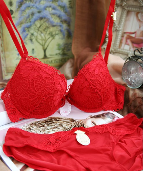 Free shipping! 2 ! book red sexy elegant cutout lace comfortable bra set thin cup underwear