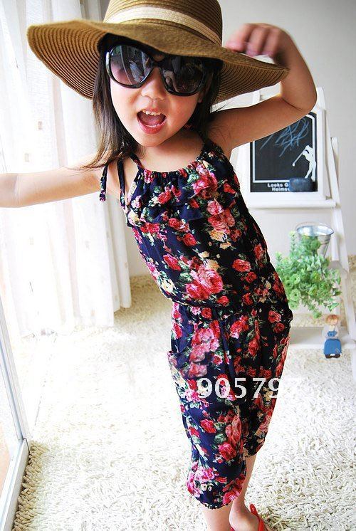 Free shipping 2 colors girl's flower Jumpsuit girl one piece clothes children overalls children clothes kids wear