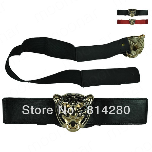 Free Shipping 2 Colors Tiger Head Faux Leather Stitch Stretchy Women Accessory Belt Waistband PJ045