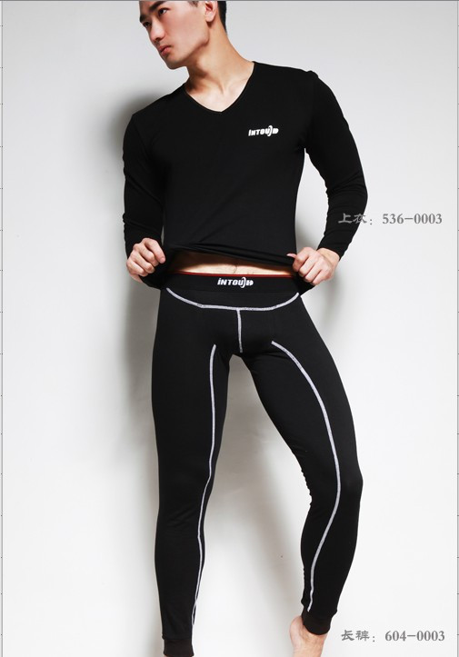Free shipping! 2 double male underwear thermal underwear long johns set black