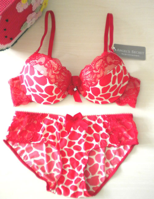 Free shipping! 2 ! fashion interdiffused stone thin thick push up bra set book red