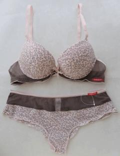 Free shipping! 2 ! fashion underwear pink leopard print essential oil underwear thick cup push up bra set