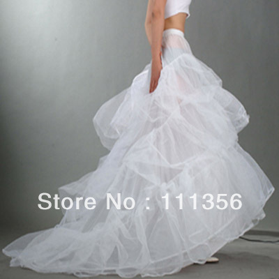 Free shipping 2-hoop Train White Petticoat Wedding Crinolines Dress Slips Ladies Underskirt