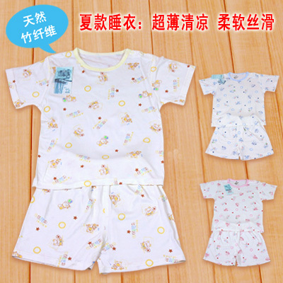 Free Shipping 2 kit 66 - 150 bamboo fibre summer child short-sleeve underwear set baby air conditioning sleepwear