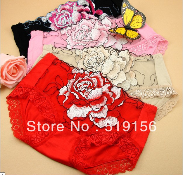 Free Shipping!! 2 PC High-grade roses embroidered bamboo fiber women's panties underwear