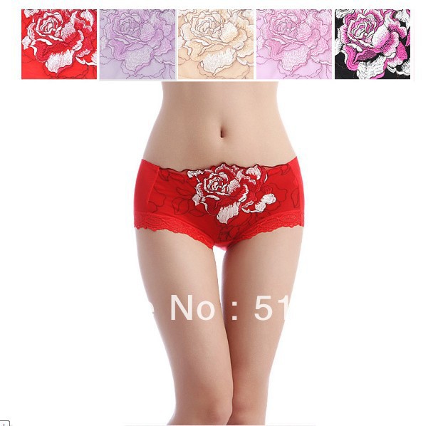 Free Shipping!! 2 PC High-grade roses embroidered bamboo fiber women's underwear lady peony bud silk belts