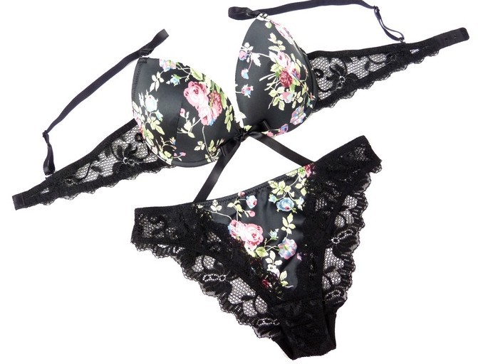 Free shipping! 2 ! single exquisite lace black jacquard bra set underwear