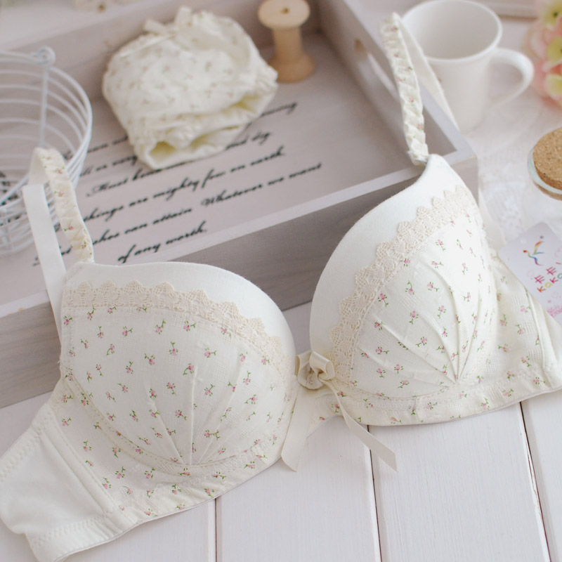 free shipping 2 small fresh comfortable cotton push up 3 breasted female underwear bra set