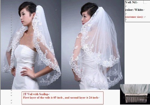 free shipping 2 T wedding bridal veil withlacecomb promotion price wholesale/retail