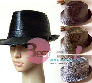 Free shipping 2 Women jazz hat male hat fedoras faux leather hat