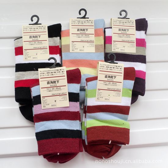 Free shipping 20 pairs/lot brand new 100% cotton stripe casual women's socks / Spring and Autumn socks multicolour wholesale