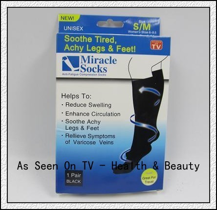 Free Shipping 200pairs/lot Miracle Socks Anti Fatigue Compression Socks As Seen On TV S/M L/XL Black White available