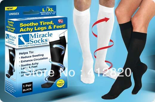 Free Shipping 200pairs/lot Miracle Socks Anti Fatigue Compression Socks As Seen On TV S/M L/XL Black White available