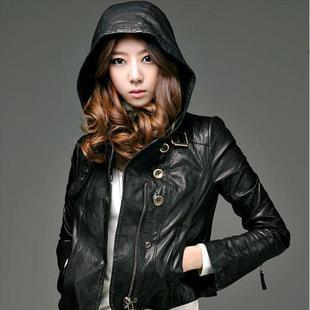 Free shipping 2010 hot-selling winter hooded slim leather clothing