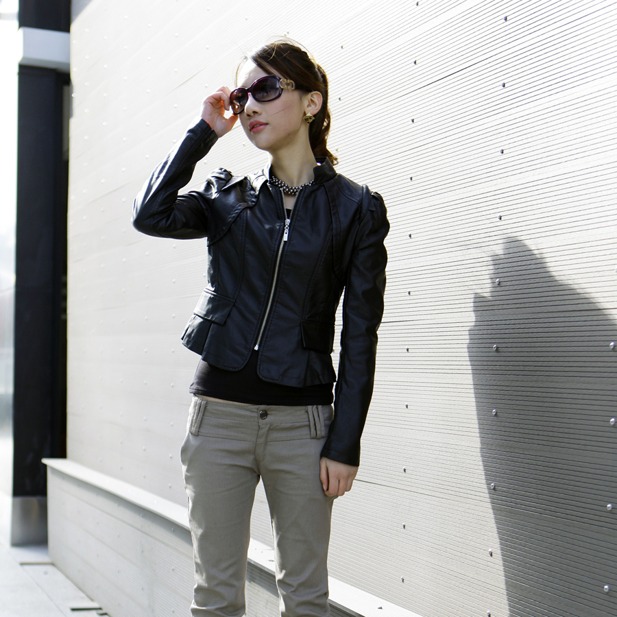 free shipping 2011 autumn motorcycle jacket short design PU small black leather clothing slim women's 001-b