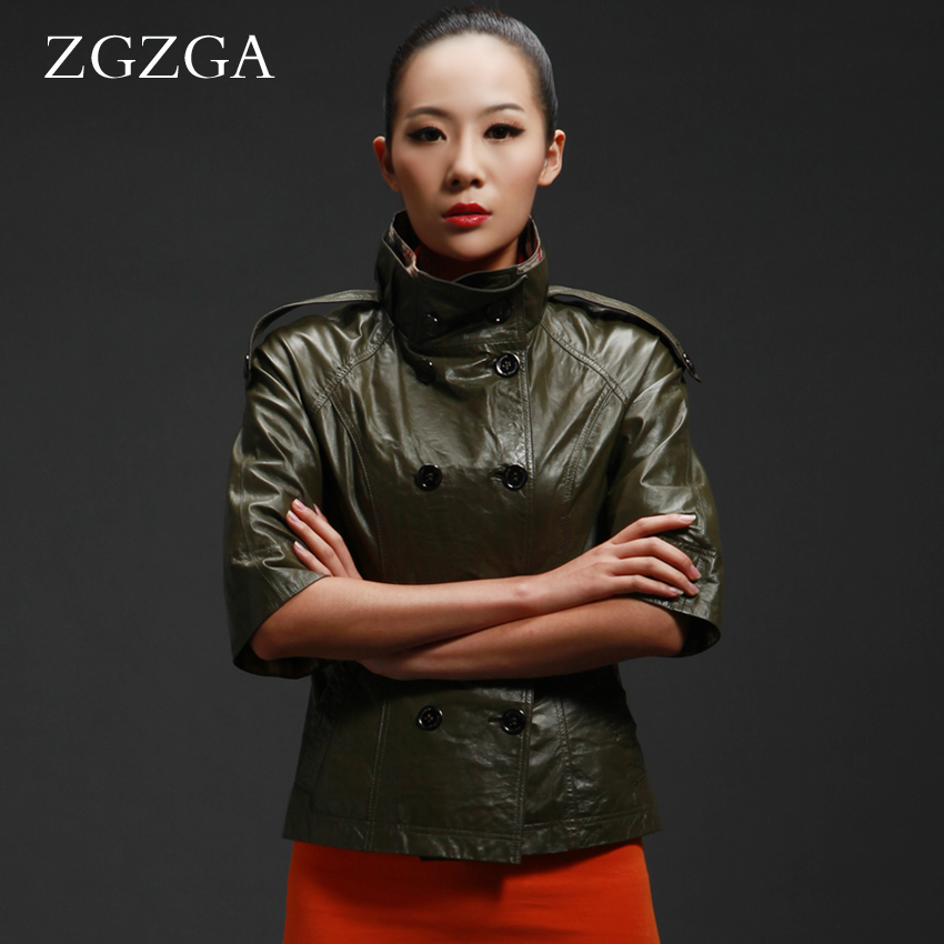 free shipping  2011 genuine leather clothing epaulette short design Army Green women's casual outerwear