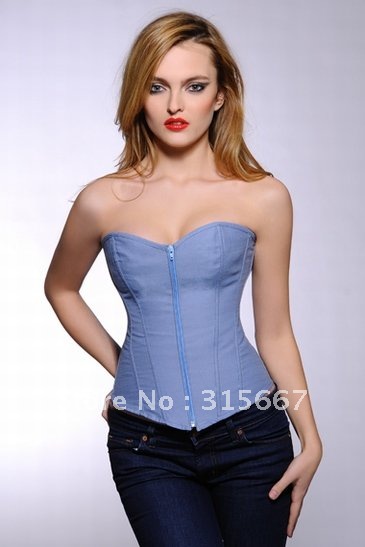 Free shipping,2011 NEW DESIGN high quality denim corset,lingerie,bustier,denim surface of nice color SFMH88