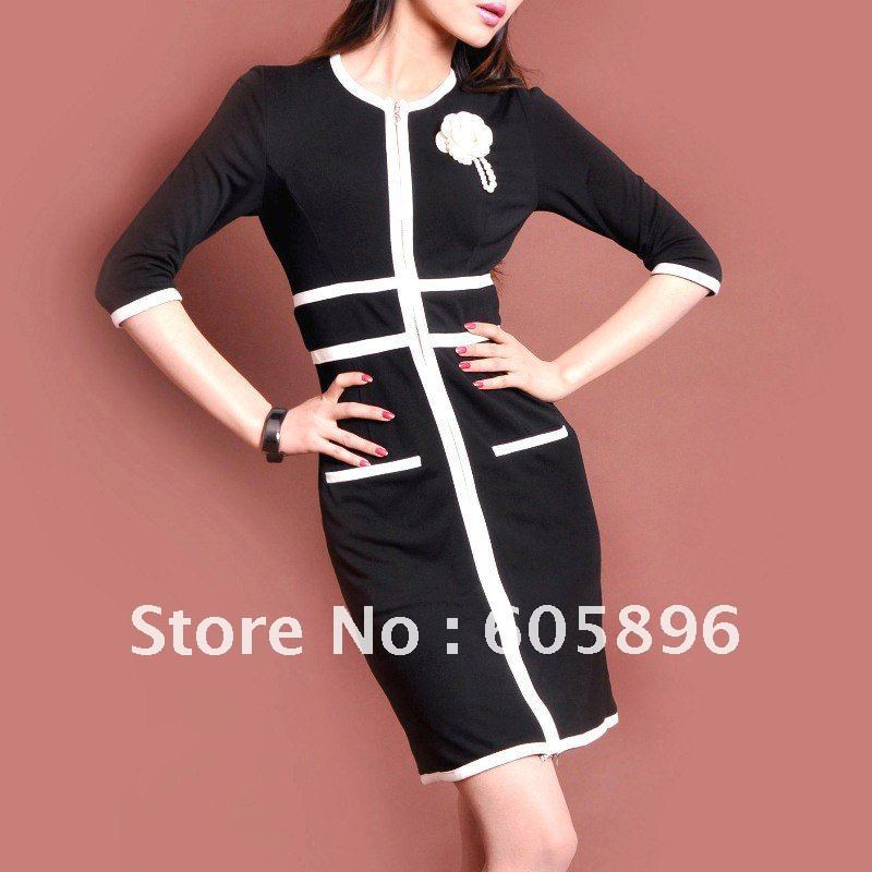 Free shipping- 2011 new Fall elegant women dresses S-XXL Size three quarter length Best for office ladies one-piece apparel