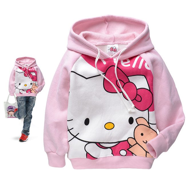 Free shipping 2011 new style girl KT cat comfortable sweatshirt with cap for winter wholesale and retail