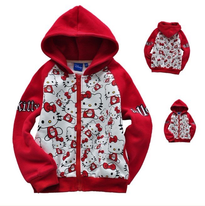 Free shipping 2011 new style girl KT cat comfortable sweatshirt with cap wholesale and retail