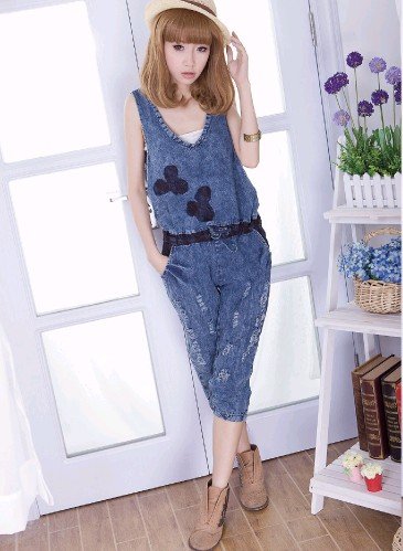 Free shipping 2011 new women's fashion Mickey splicing piece jeans pants 5012