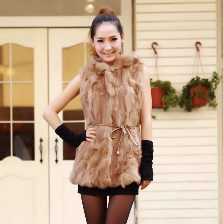 Free shipping. 2011 rabbit fur vest long design with a hood vest outerwear