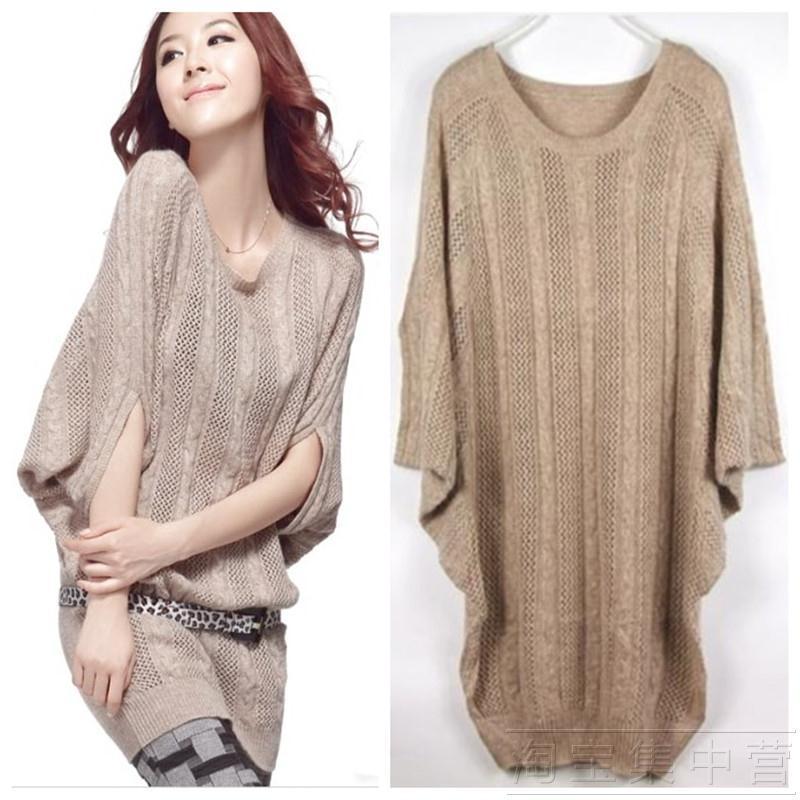 Free shipping! 2011 spring cutout twisted batwing sleeve loose medium-long elegant sweater