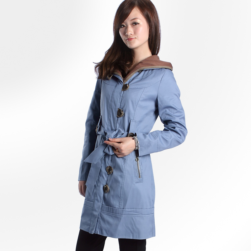 free shipping 2011 spring faux two piece set fashion women's hooded trench outerwear g8805