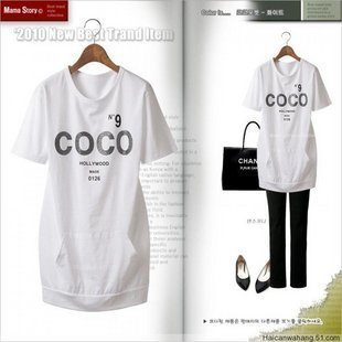 Free shipping 2011 summer maternity clothing maternity short-sleeve T-shirt coco letter maternity long design top wholesale