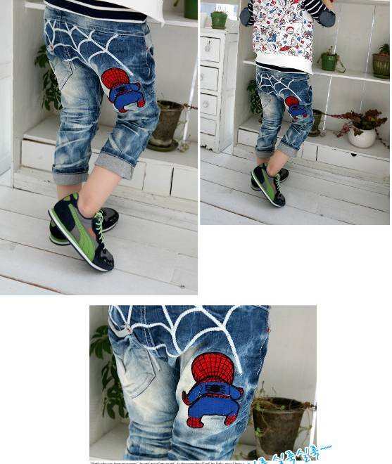 Free shipping 2011 wholesale autumn hot sale Spider-Man Children's fashion jeans,Children's pants,boys jeans,girls jeans