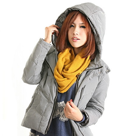 Free Shipping 2011 winter slim short design thermal thin plaid hooded double layer zipper white duck down coat female