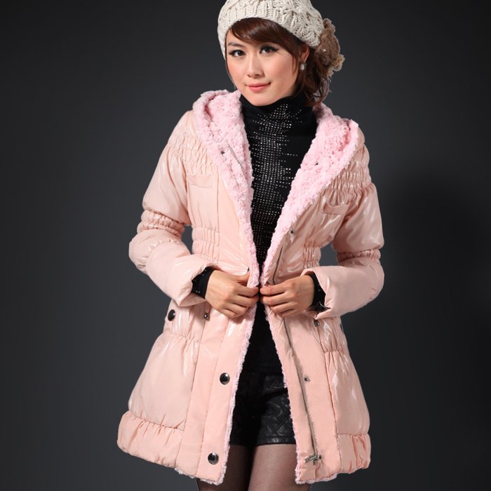 free shipping ! 2011 winter women's large fur collar hooded cotton-padded jacket outerwear slim long design wadded jacket coat