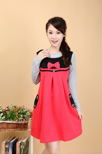 free shipping 2012 100% cotton maternity clothing new arrival small bow vest dress