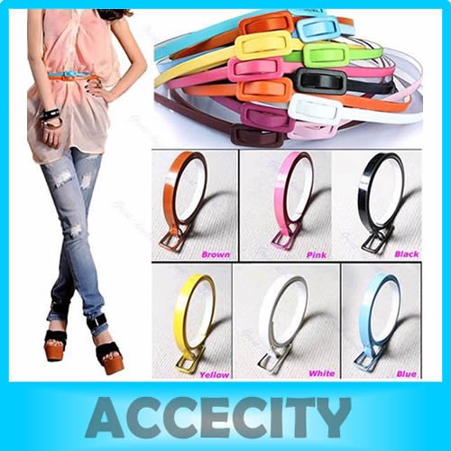 Free Shipping 2012 6pcs/lot Vogue Candy Color Adjustable Low Waist Narrow Thin Skinny Leather Belt Hot-sell