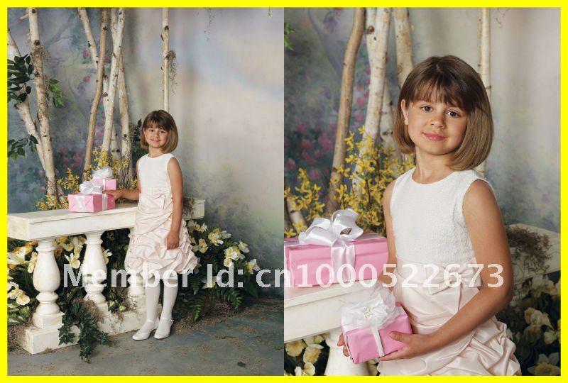 Free Shipping 2012 Affordable Off The Shoulder Taffeta Draped Short A line Flower Girl Dress Dresses
