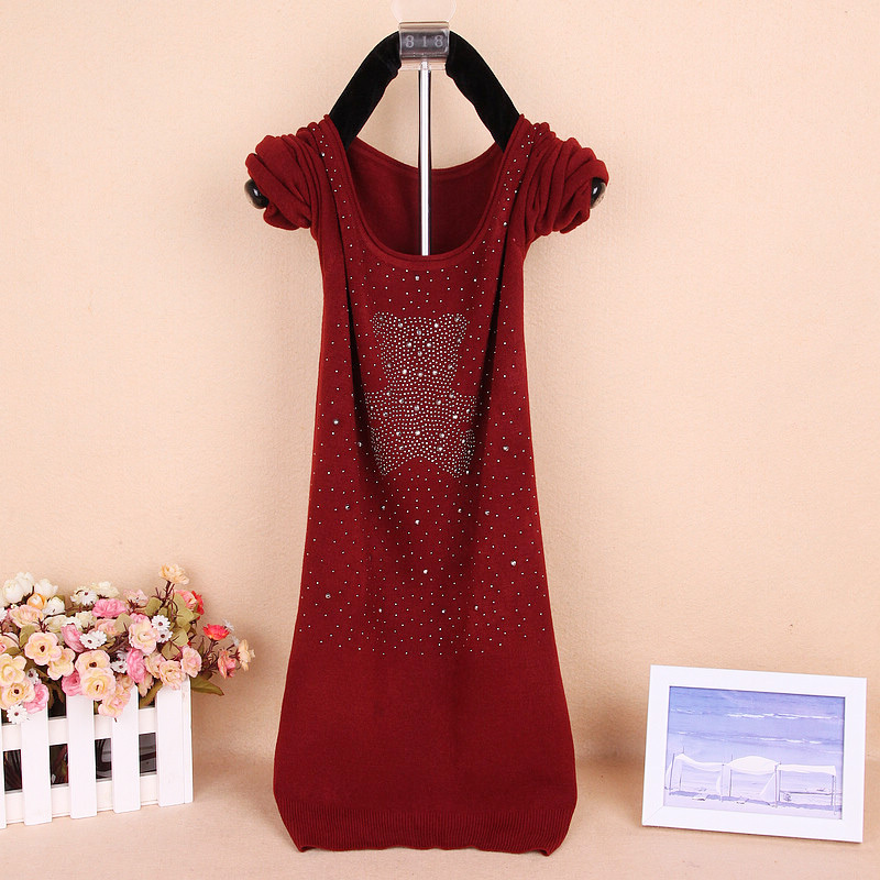 Free Shipping, 2012 all-match slim medium-long o-neck diamond bear sweater basic sweater female