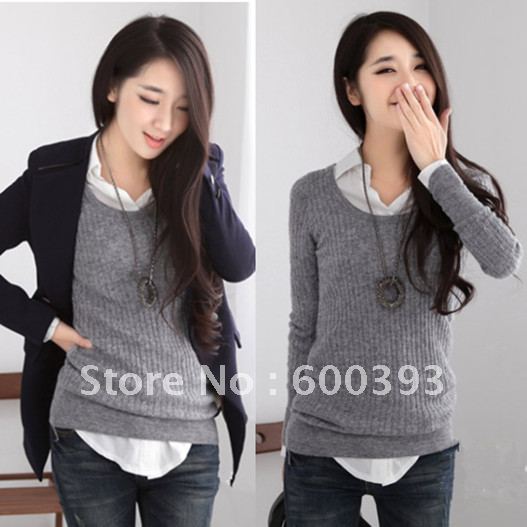 Free shipping 2012 all-match solid color o-neck slim small twist women's knitted basic shirt sweater pullovers