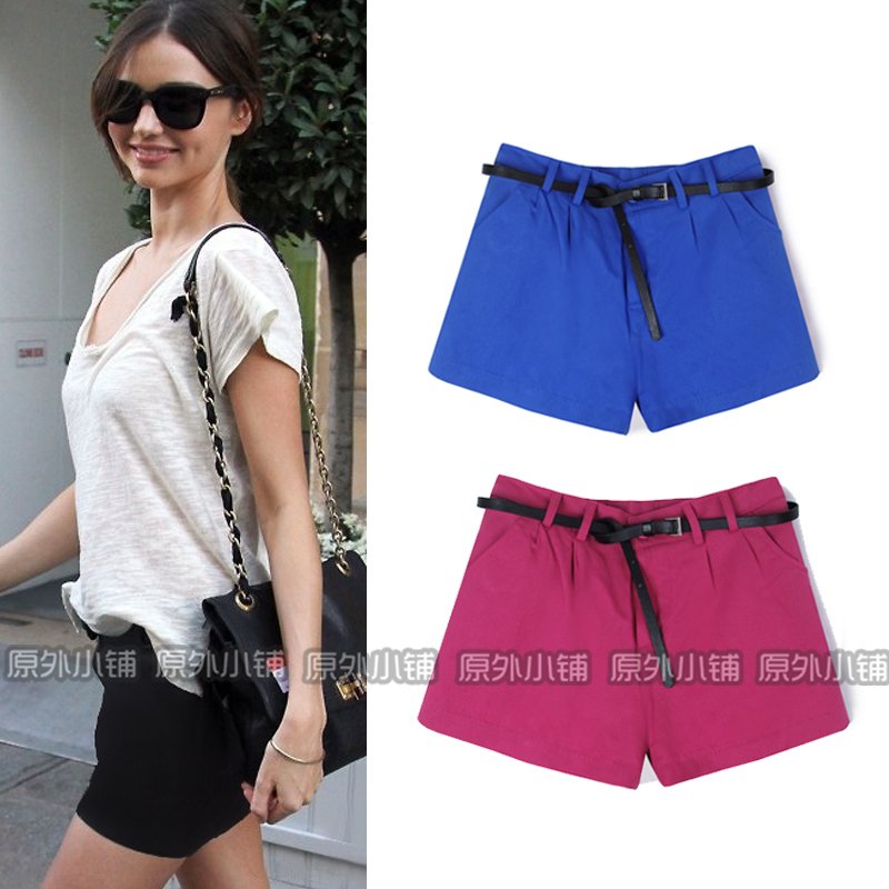 Free shipping 2012 AMIO fashion wind hm candy color shorts female Black with belt