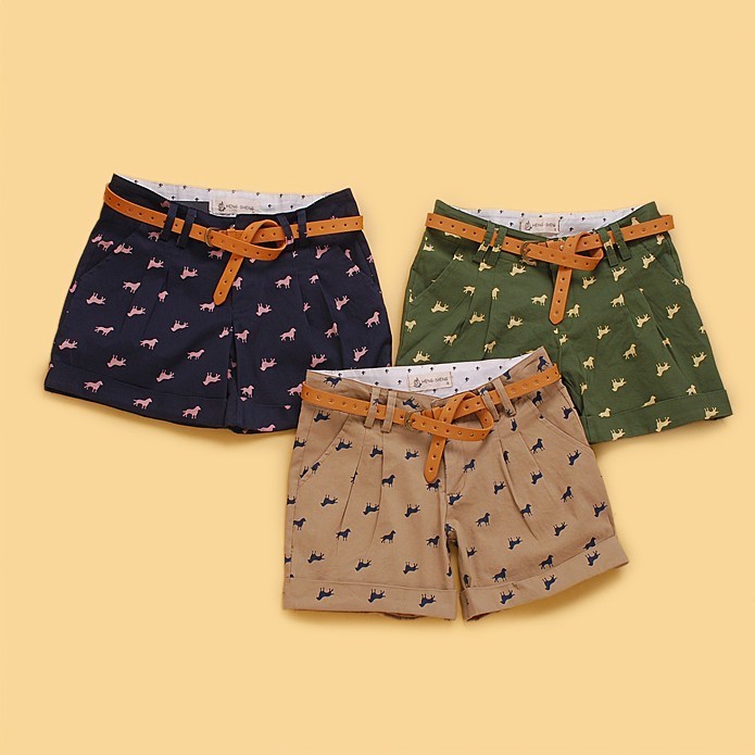 Free shipping 2012 AMIO print roll up hem casual cotton shorts with  belt