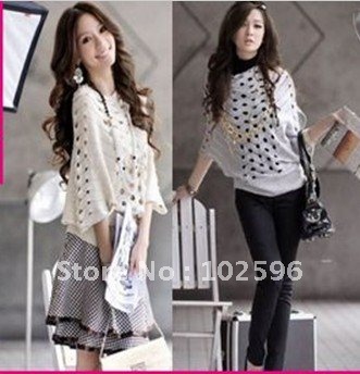 Free  Shipping ,2012 Autum Women's Hollow Out Crochet Loose Smock Sweater,4 colors