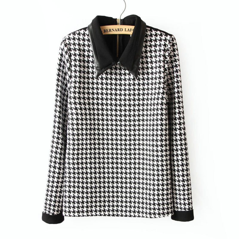 free shipping 2012 autumn all-match vintage patchwork thick houndstooth patchwork tweed woolen top shirt