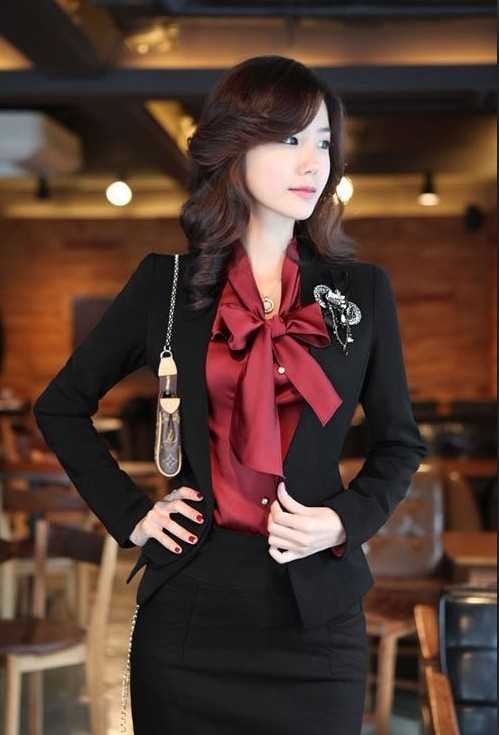 free shipping 2012 autumn and winter brief elegant long-sleeve slim ol tailored skirt set outerwear female black