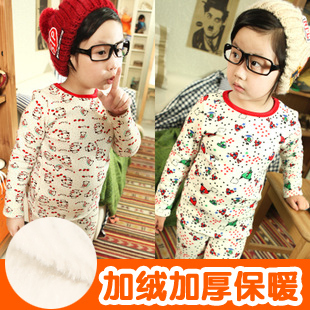 free shipping 2012 autumn and winter cartoon baby child male girls clothing thickening lounge underwear set 5268