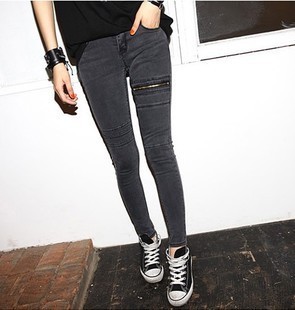 FREE SHIPPING! 2012 autumn and winter dark grey low-waist pencil jeans women skinny pants