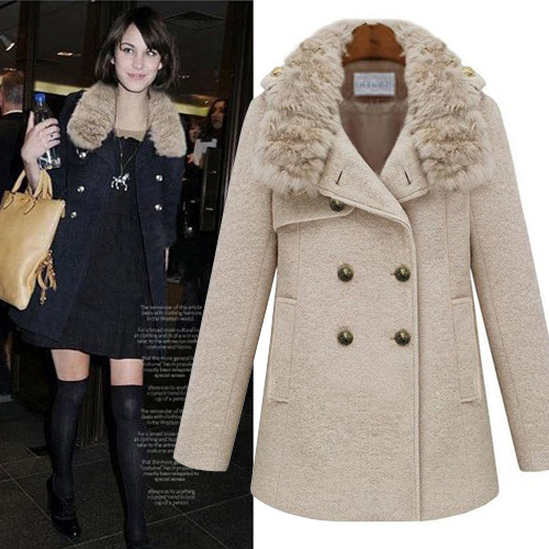 Free shipping 2012 autumn and winter elegant fashion rabbit woolen overcoat double breasted women outerwear trench